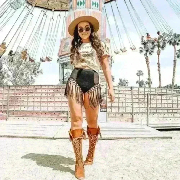 NWOT Minnetonka Front Lace Knee High fringe soft suede leather Boot - Picture 7 of 10